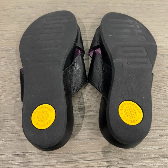 FITFLOP Women's Black Leather Criss Cross Slide Sandals - Size 6 - Picture 7 of 8